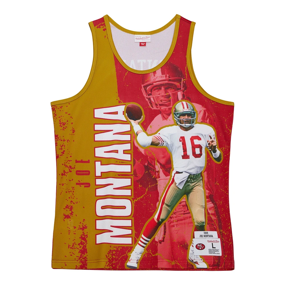 Débardeur Player Burst Mitchell & Ness Joe Montana Scarlet San Francisco 49ers 1989 pour hommes