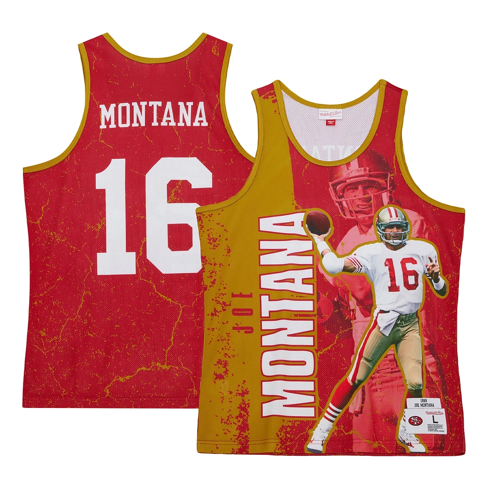 Débardeur Player Burst Mitchell & Ness Joe Montana Scarlet San Francisco 49ers 1989 pour hommes