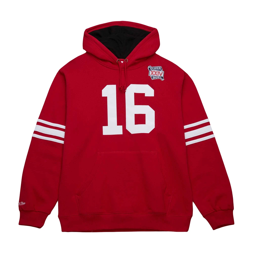 Sweat à capuche pour homme Mitchell & Ness Joe Montana Scarlet avec nom et numéro de joueur retraité des 49ers San Francisco