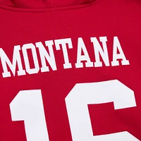 Sweat à capuche pour homme Mitchell & Ness Joe Montana Scarlet avec nom et numéro de joueur retraité des 49ers San Francisco