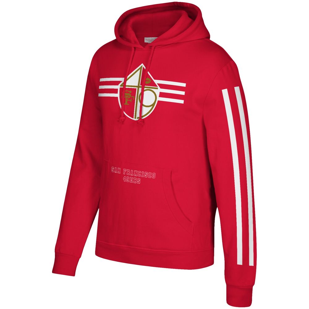 Men's Mitchell & Ness Scarlet San Francisco 49ers Three Stripe Pullover Hoodie