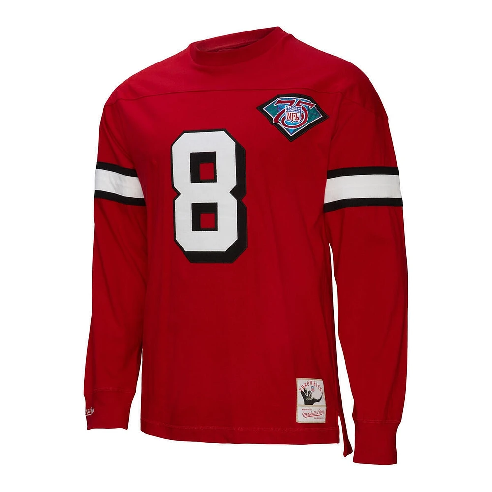 Men's Mitchell & Ness Steve Young Scarlet San Francisco 49ers Retired Player Name Number Long Sleeve Top