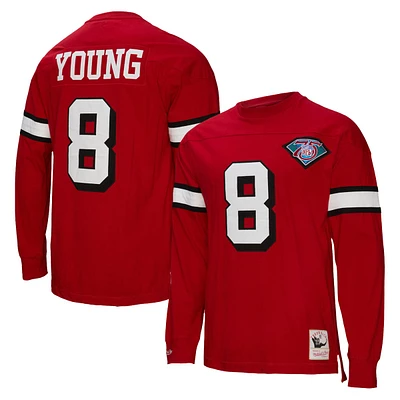 Men's Mitchell & Ness Steve Young Scarlet San Francisco 49ers Retired Player Name Number Long Sleeve Top