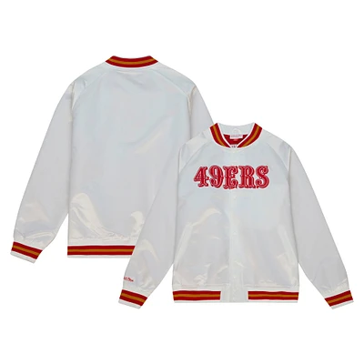 Veste en satin blanche à boutons-pression avec logo vintage des San Francisco 49ers de Mitchell & Ness pour homme