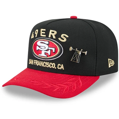 Men's New Era Black/Scarlet San Francisco 49ers 2025 NFL Draft On Stage A-Frame 59FIFTY Fitted Hat