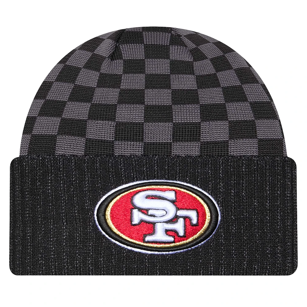 Bonnet en tricot à revers à carreaux noir San Francisco 49ers New Era pour homme