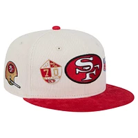 Casquette ajustée 59FIFTY en velours côtelé rétro New Era pour homme, couleur crème/écarlate, des San Francisco 49ers