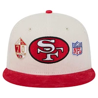 Casquette ajustée 59FIFTY en velours côtelé rétro New Era pour homme, couleur crème/écarlate, des San Francisco 49ers