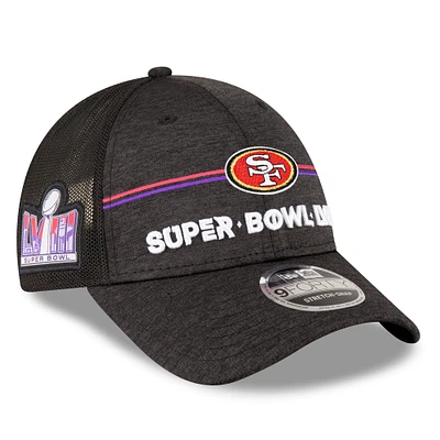 Casquette réglable Trucker New Era Heather Black San Francisco 49ers Super Bowl LVIII 9FORTY pour hommes