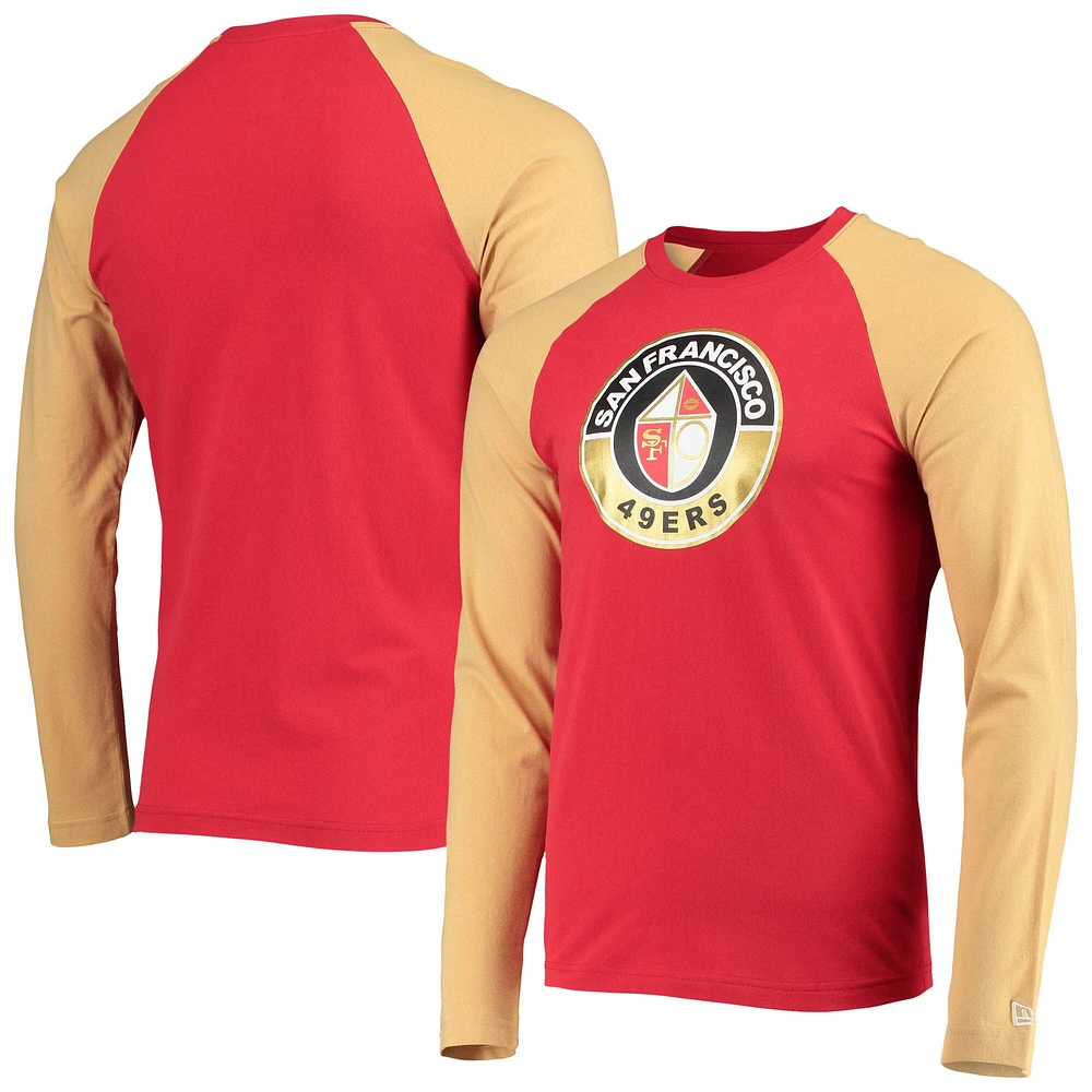 T-shirt à manches longues New Era Scarlet/Gold San Francisco 49ers League Raglan Throwback pour homme