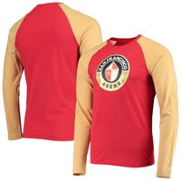 Men's New Era Scarlet/Gold San Francisco 49ers League Raglan Throwback Long Sleeve T-Shirt