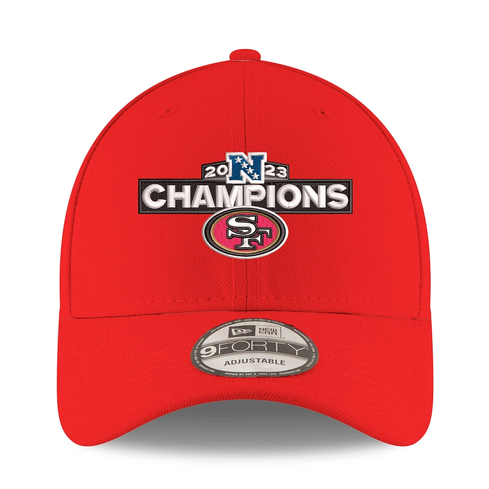 Men's New Era  Scarlet San Francisco 49ers 2023 NFC Champions 9FORTY Adjustable Hat