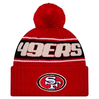 Bonnet en tricot à revers avec pompon pour homme New Era Scarlet San Francisco 49ers 2024 Sideline Sport