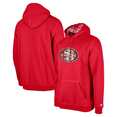 Men's New Era Scarlet San Francisco 49ers 3rd Down Plaid Pullover Hoodie