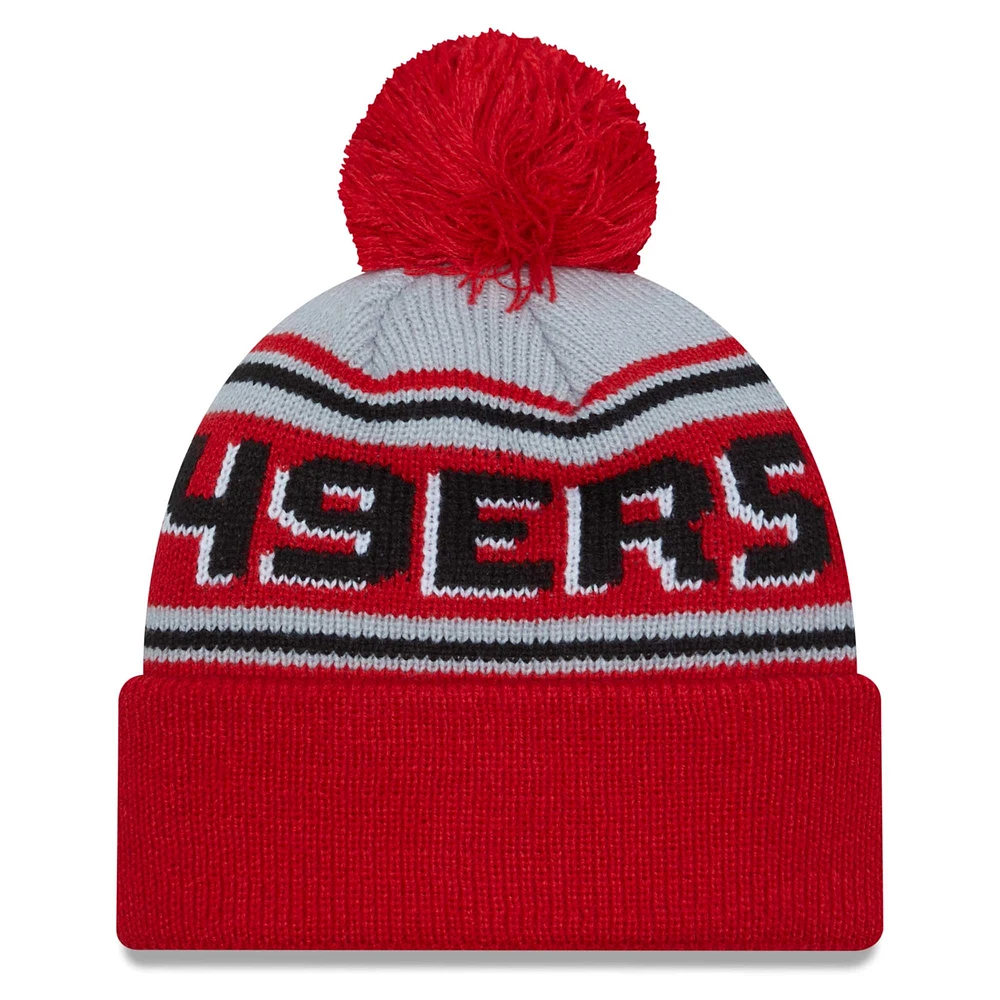 Bonnet en tricot à revers principal Scarlet San Francisco 49ers New Era pour hommes avec pompon