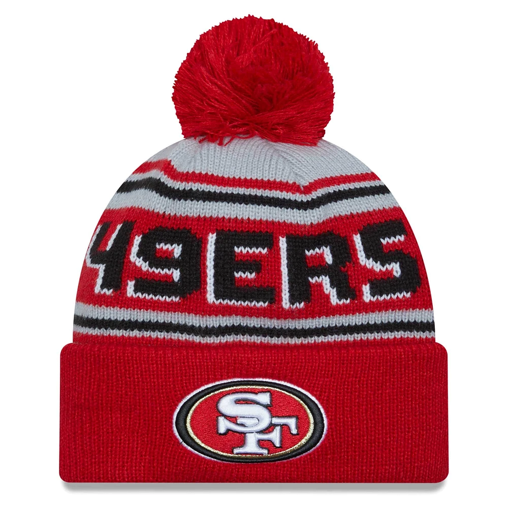 Men's New Era Scarlet San Francisco 49ers Main Cuffed Knit Hat with Pom