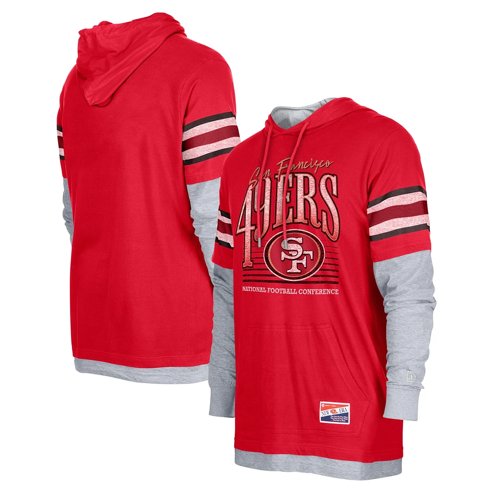 Men's New Era Scarlet San Francisco 49ers Twofer Long Sleeve Hooded T-Shirt