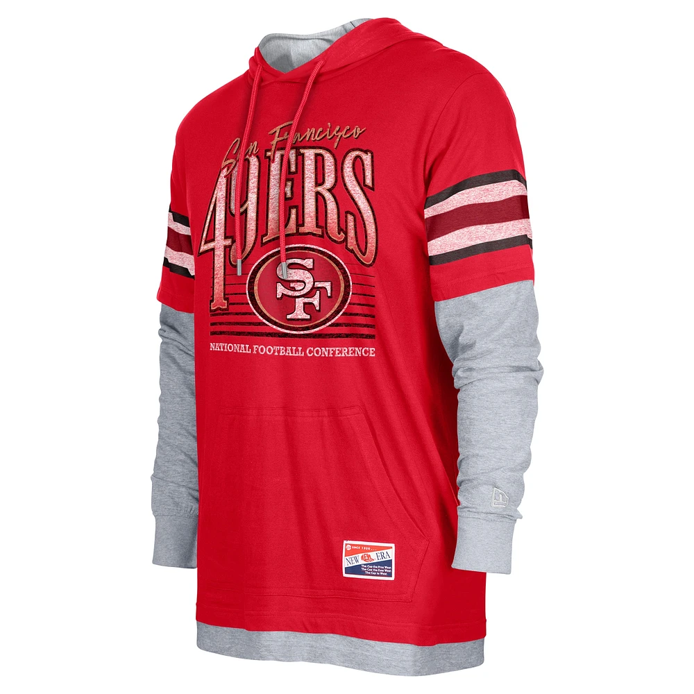 Men's New Era Scarlet San Francisco 49ers Twofer Long Sleeve Hooded T-Shirt