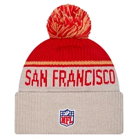 Men's New Era Stone San Francisco 49ers Sideline Historic Cuffed Knit Hat with Pom