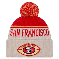 Men's New Era Stone San Francisco 49ers Sideline Historic Cuffed Knit Hat with Pom