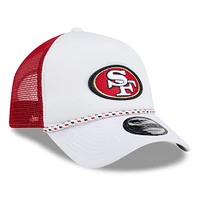 Men's New Era White/Scarlet San Francisco 49ers Court Sport Foam Front A-Frame 9FORTY Adjustable Trucker Hat