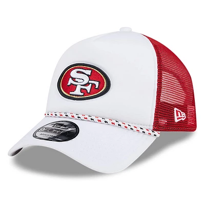 Men's New Era White/Scarlet San Francisco 49ers Court Sport Foam Front A-Frame 9FORTY Adjustable Trucker Hat