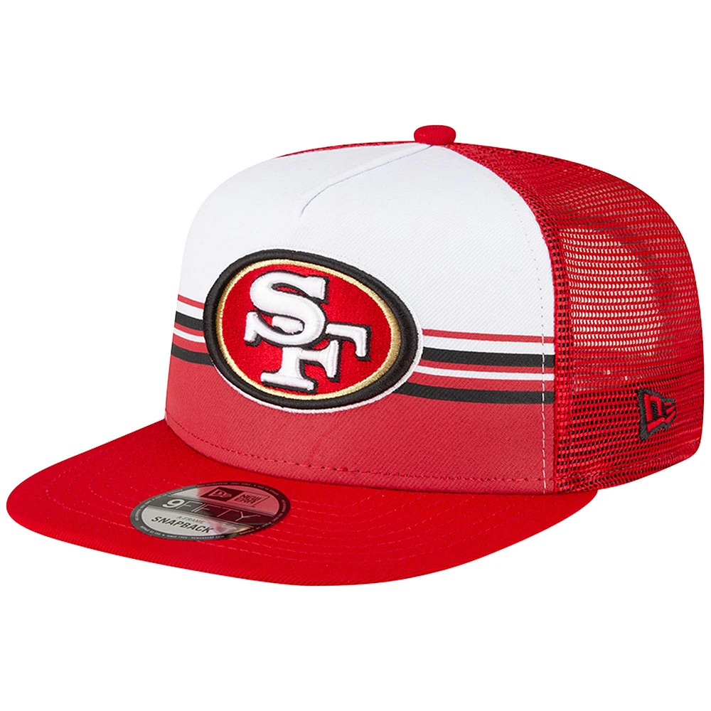 Casquette Snapback 9FIFTY Trucker Snapback rayée blanche/écarlate San Francisco 49ers New Era pour homme