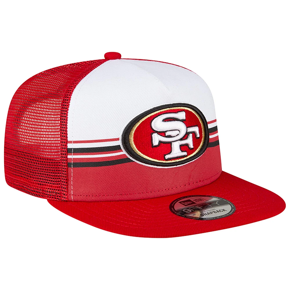 Casquette Snapback 9FIFTY Trucker Snapback rayée blanche/écarlate San Francisco 49ers New Era pour homme