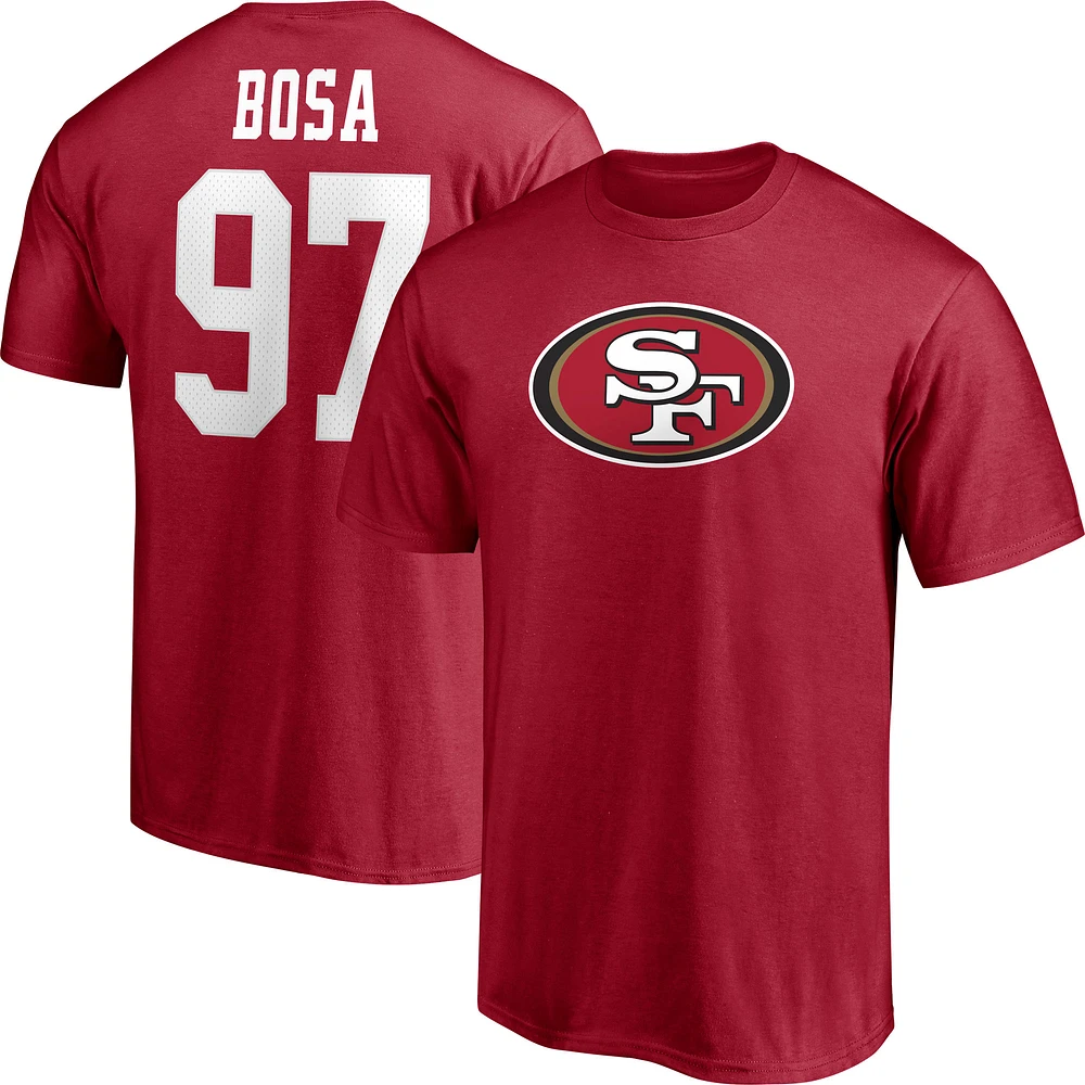 T-shirt pour homme Nick Bosa Scarlet avec nom et numéro du joueur des 49ers de San Francisco