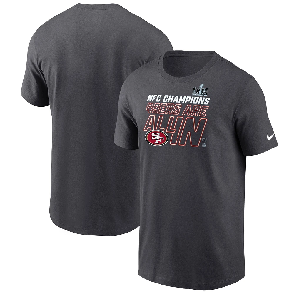 T-shirt haut Nike anthracite San Francisco 49ers 2023 NFC Champions Locker Room Trophy Collection pour homme