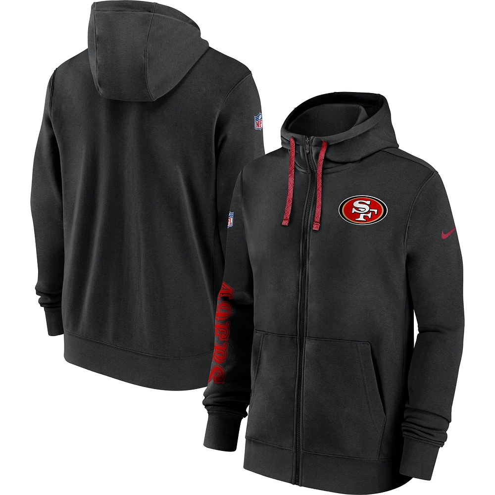 Sweat à capuche entièrement zippé Nike noir San Francisco 49ers 2024 Sideline Club pour homme