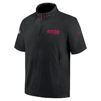 Men's Nike Black San Francisco 49ers 2024 Sideline Coach Short Sleeve Half-Zip Hoodie Jacket