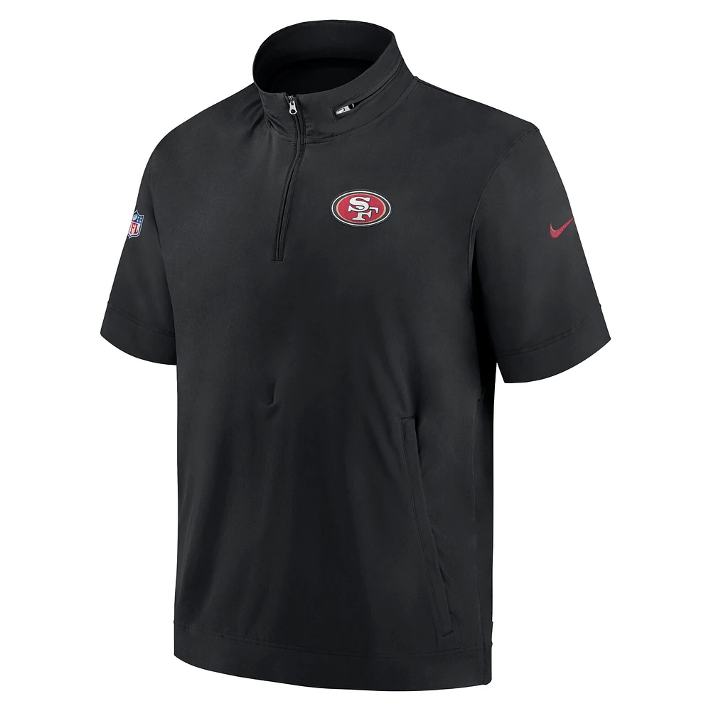 Nike San Francisco 49ers Sideline Coach Sweat à capuche manches courtes et fermeture éclair quart de veste pour homme Noir