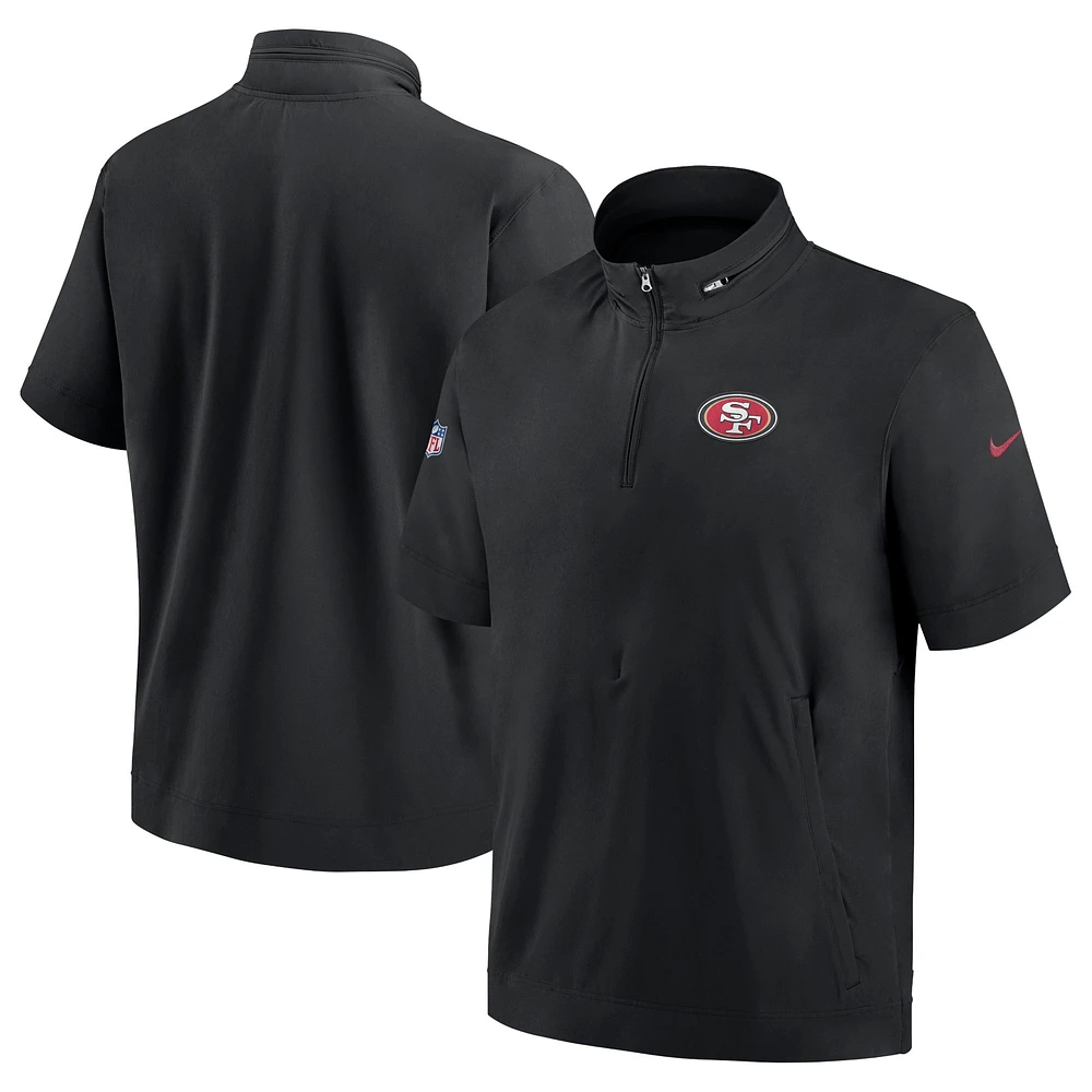 Nike San Francisco 49ers Sideline Coach Sweat à capuche manches courtes et fermeture éclair quart de veste pour homme Noir