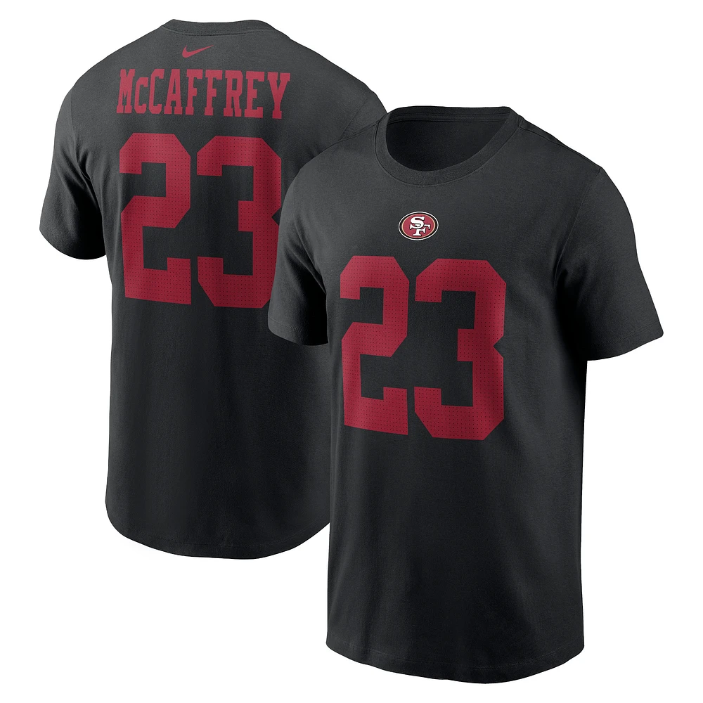 T-shirt Nike Christian McCaffrey pour homme, noir, nom et numéro du joueur des San Francisco 49ers