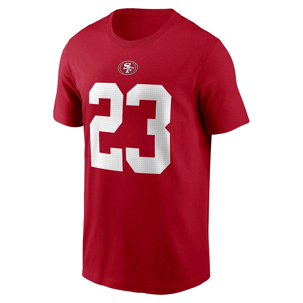 T-shirt Nike Christian McCaffrey Scarlet San Francisco 49ers pour homme avec nom et numéro