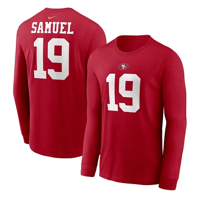 T-shirt à manches longues Nike Deebo Samuel Scarlet pour homme, San Francisco 49ers, nom et numéro du joueur