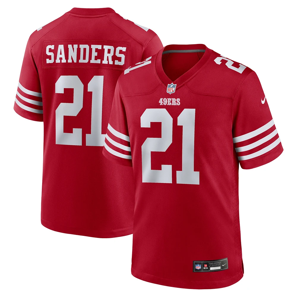 Maillot de jeu Nike Deion Sanders Scarlet pour homme, joueur retraité l'équipe des 49ers San Francisco