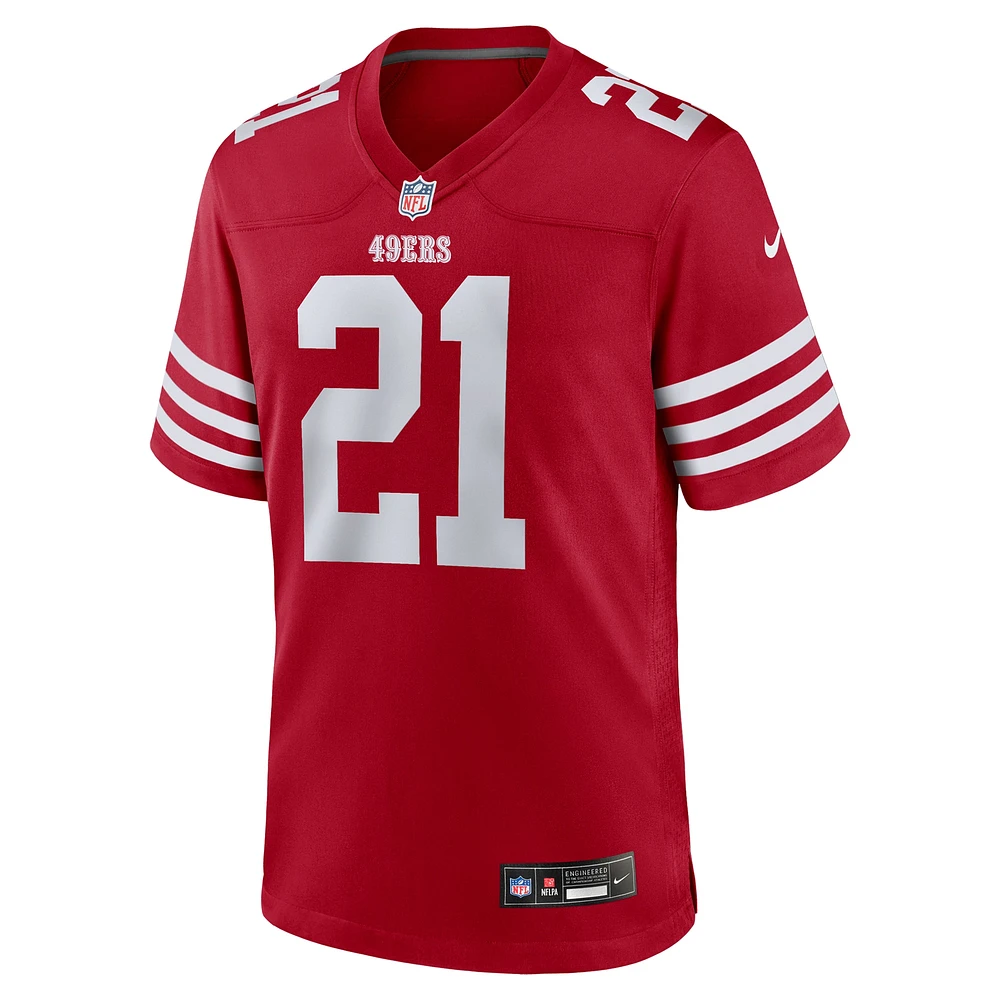 Maillot de jeu Nike Deion Sanders Scarlet pour homme, joueur retraité l'équipe des 49ers San Francisco