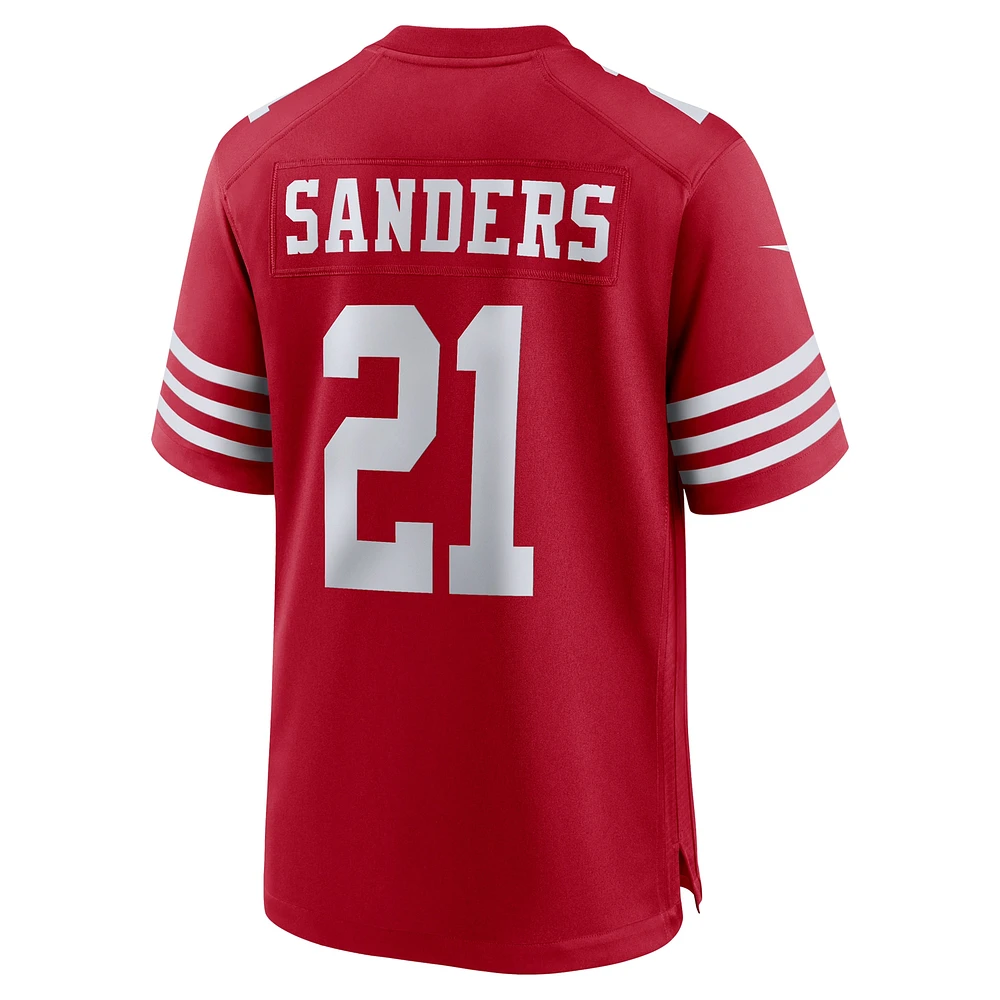 Maillot de jeu Nike Deion Sanders Scarlet pour homme, joueur retraité l'équipe des 49ers San Francisco