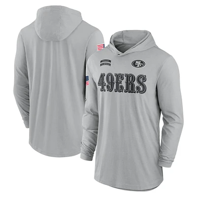 T-shirt à capuche léger manches longues Nike Silver San Francisco 49ers 2024 Salute to Service Dri-Fit pour homme