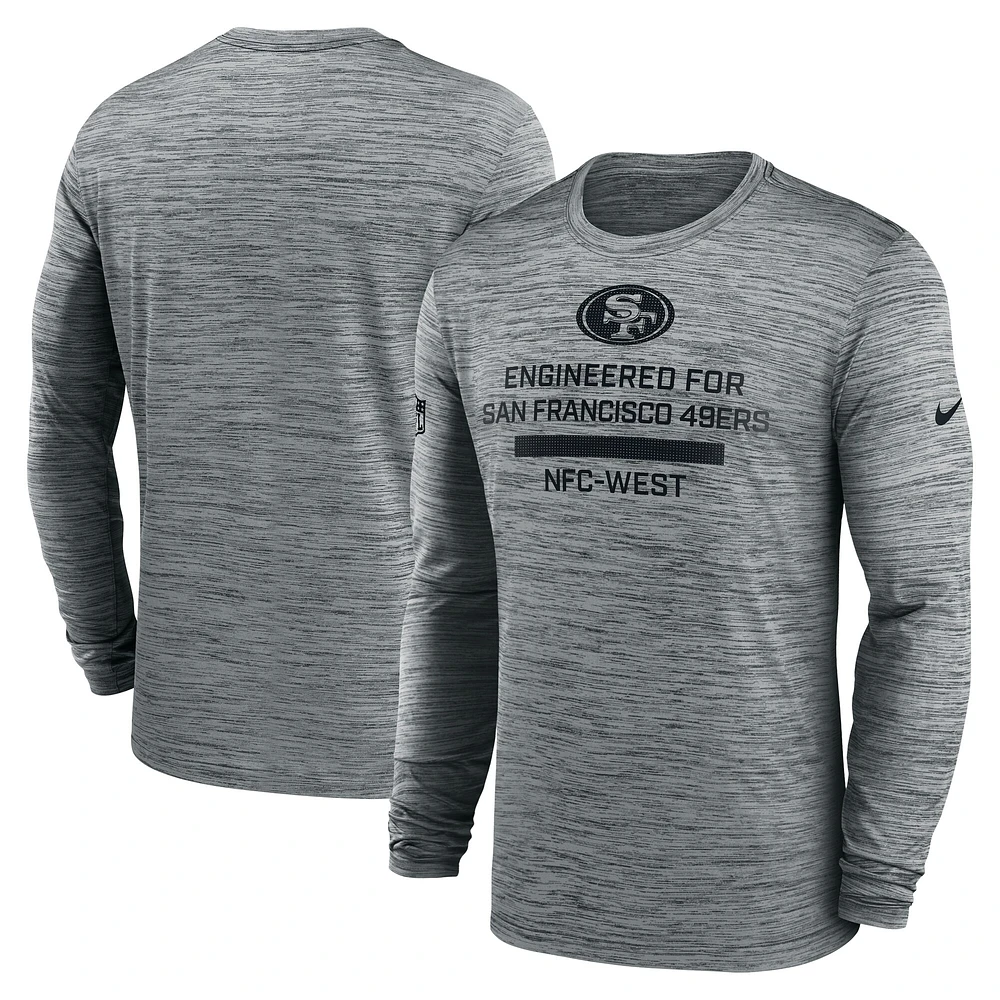 T-shirt Nike gris à manches longues Performance Sideline Velocity des San Francisco 49ers pour homme