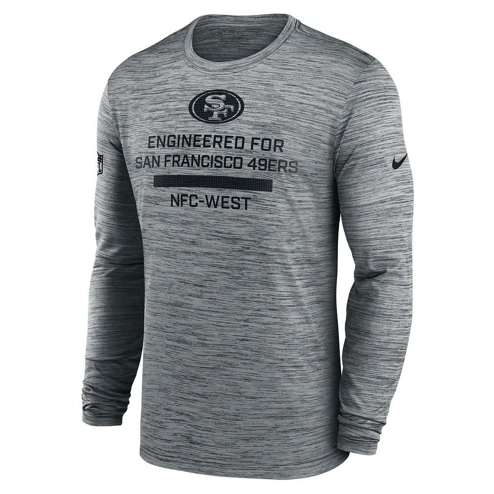 T-shirt Nike gris à manches longues Performance Sideline Velocity des San Francisco 49ers pour homme