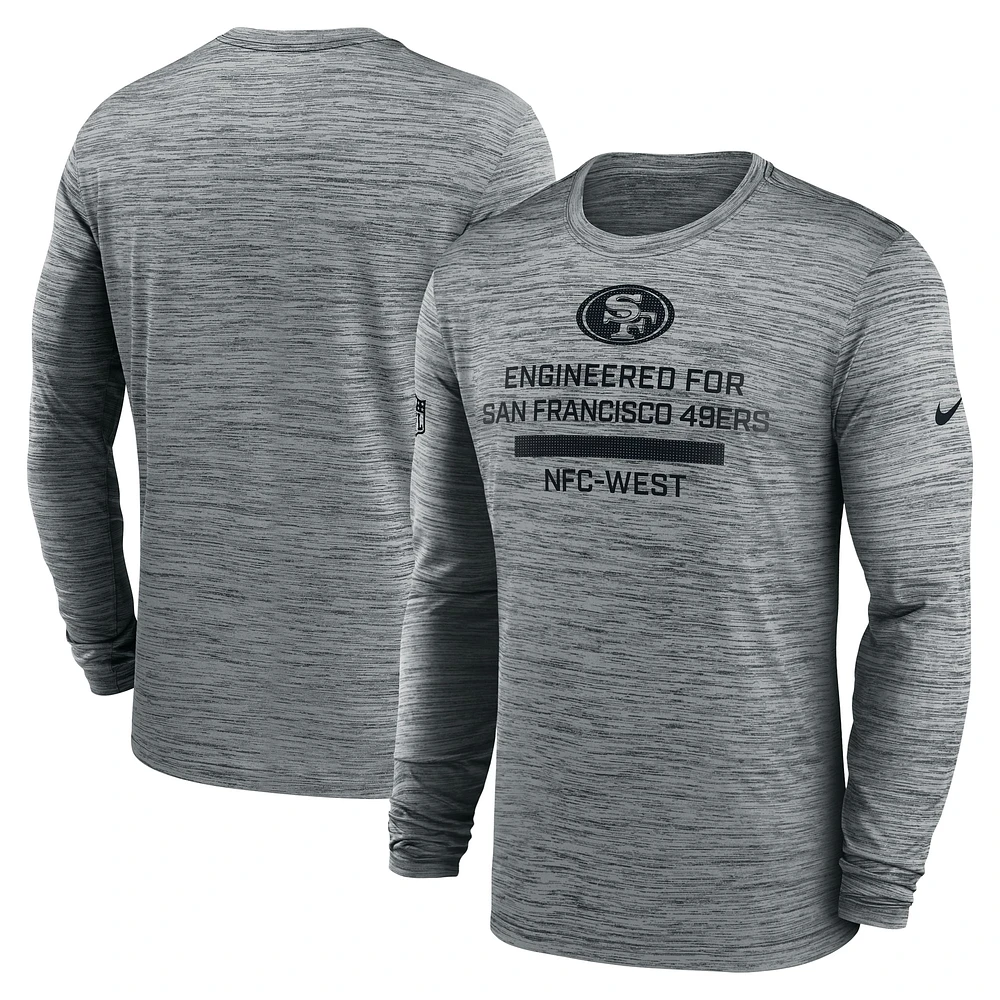 T-shirt Nike gris à manches longues Performance Sideline Velocity des San Francisco 49ers pour homme