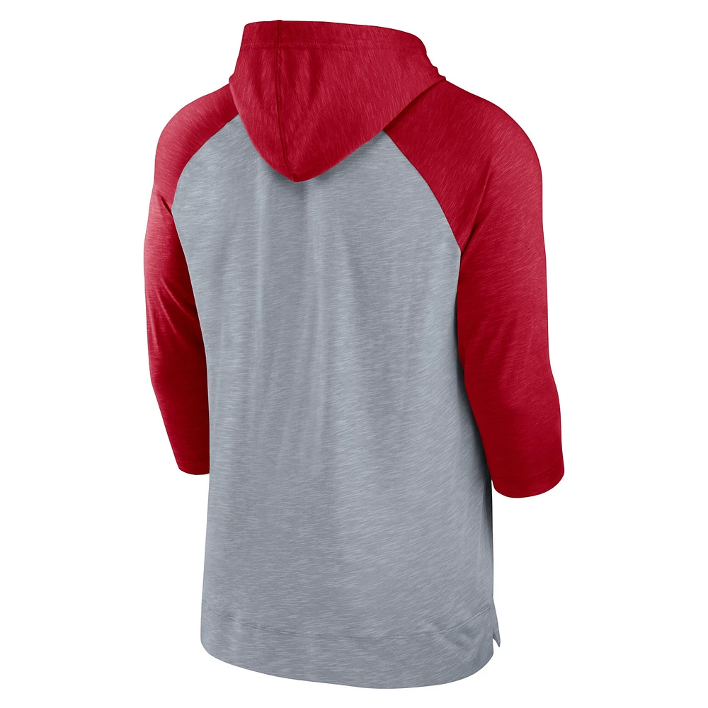 Chandail à capuchon manches 3/4 raglan des San Francisco 49ers Nike Heather Grey/Heather Scarlet pour Homme