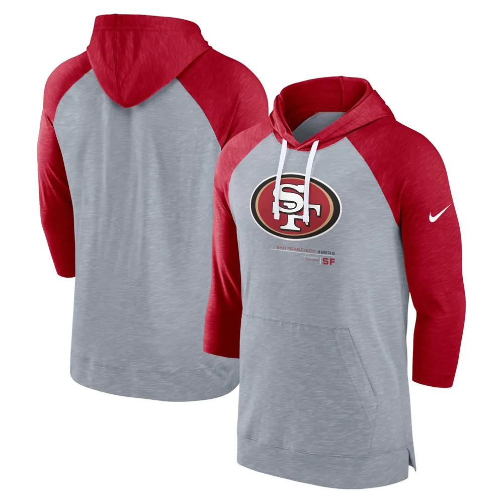 Chandail à capuchon manches 3/4 raglan des San Francisco 49ers Nike Heather Grey/Heather Scarlet pour Homme