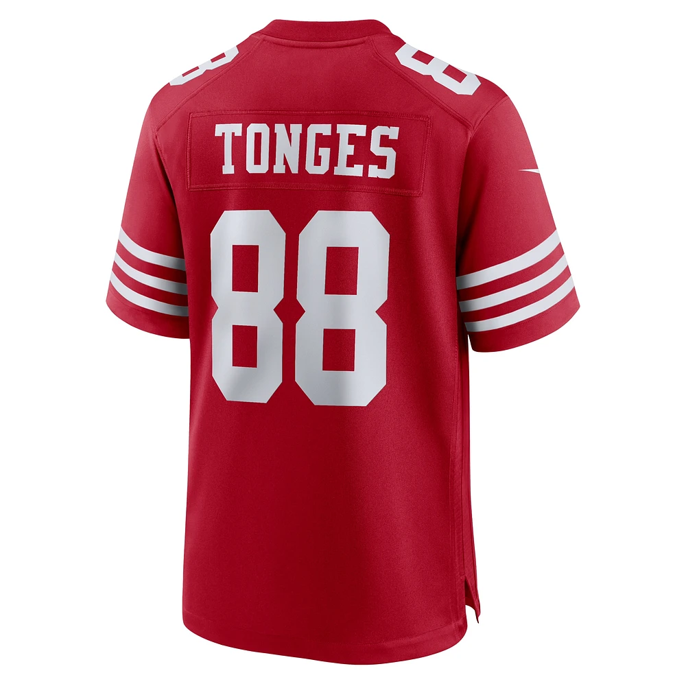 Maillot de match l'équipe Nike Jake Tonges Scarlet San Francisco 49ers pour homme