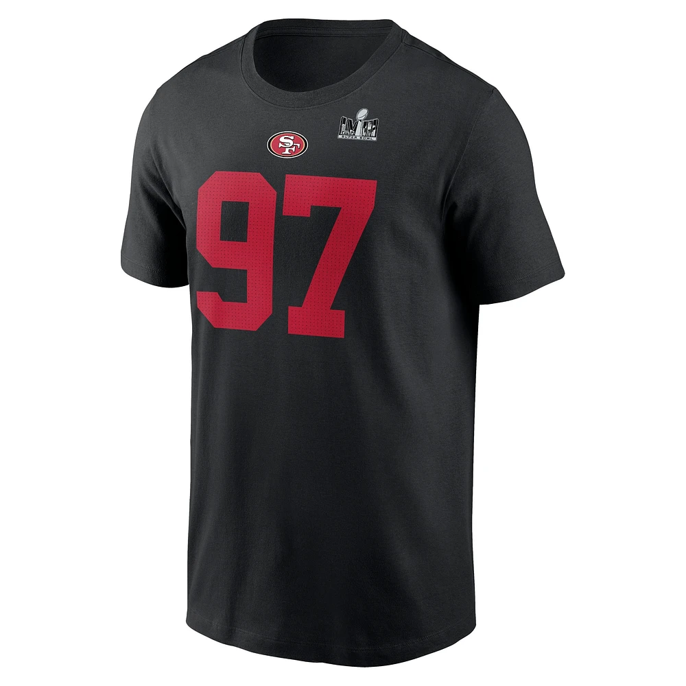 Men's Nike Nick Bosa Black San Francisco 49ers Super Bowl LVIII Patch Player Name & Number T-Shirt