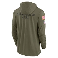 Men's Nike Olive San Francisco 49ers 2022 Salute to Service Tonal Lightweight Long Sleeve Hooded T-Shirt