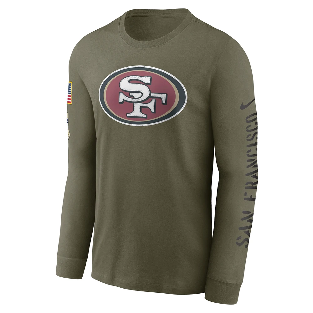 T-shirt à manches longues Nike pour homme, couleur olive, Salute To Service, San Francisco 49ers